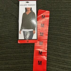 Hilary Radley Sweater in Blue with Ribbed Knit and V-Neck